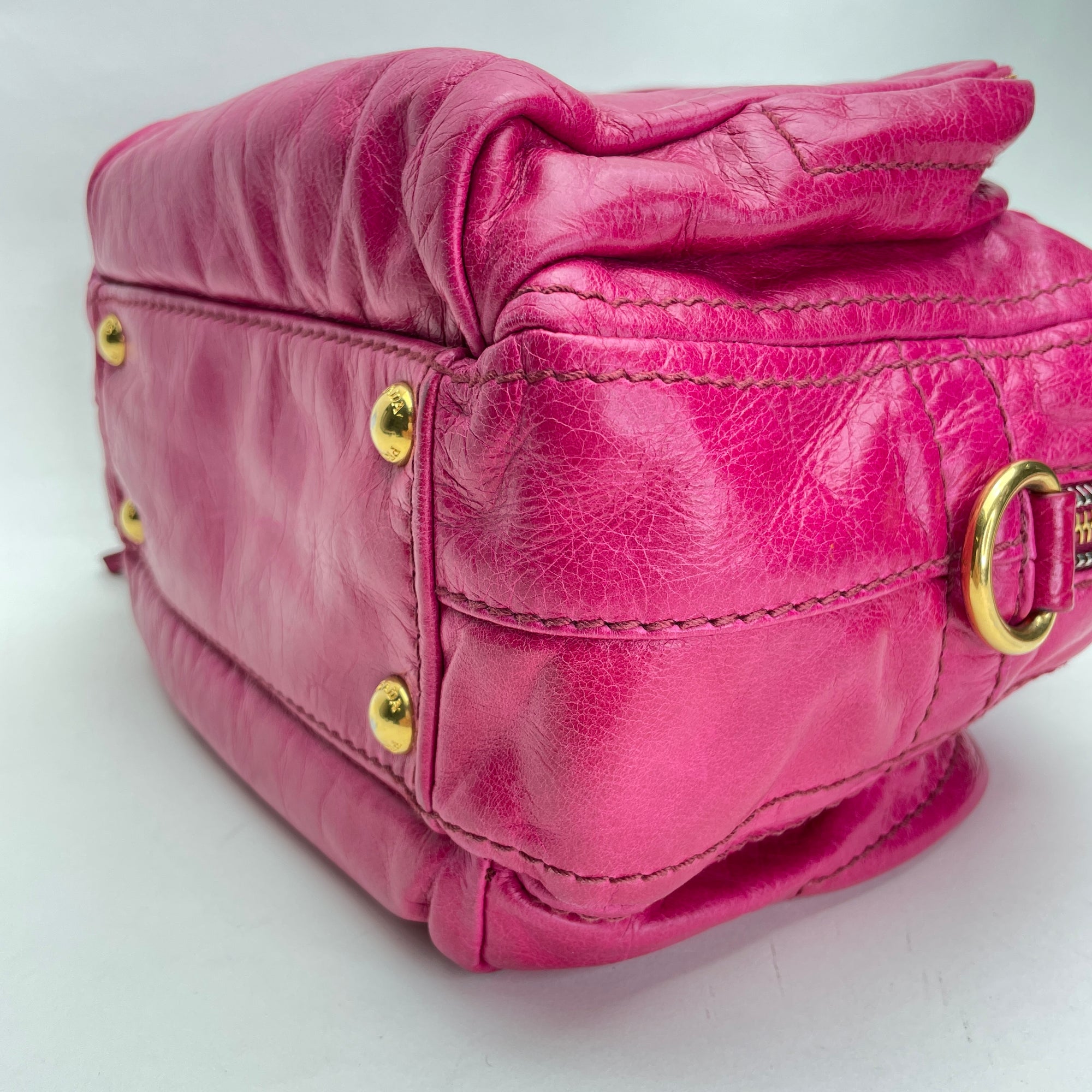 Vitello Shine Pink Top Handle Bag in Calfskin, Gold hardware