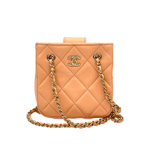 Quilted CC Mini Coral Crossbody Bag in Lambskin, Light Gold hardware