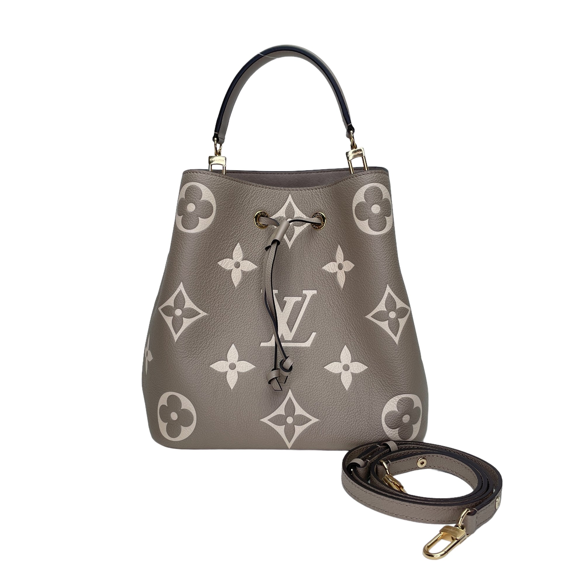 NeoNoe Beige Bucket Bag in Monogram Empreinte Leather, Gold hardware