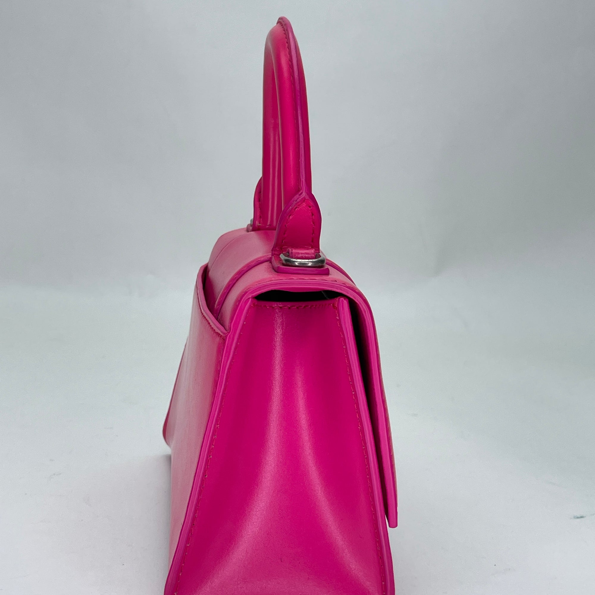 Hourglass XS Pink Top Handle Bag in Calfskin, Silver hardware