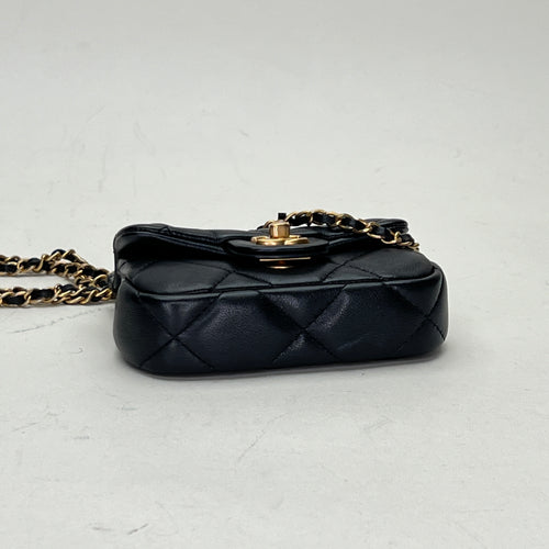 Lady Handle Flap Micro Black Shoulder Bag in Lambskin, Gold hardware