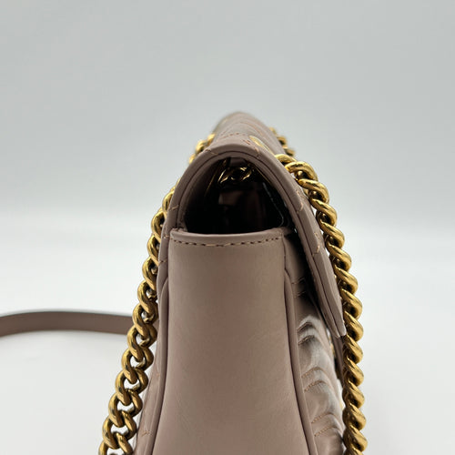 Marmont Flap Shoulder Bag Small Beige Shoulder Bag in Calfskin, Gold hardware