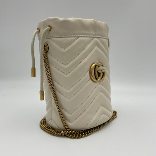 Marmont White Bucket Bag in Calfskin, Gold hardware