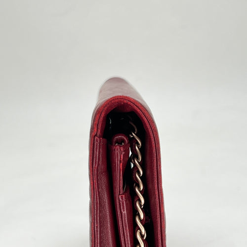 Camellia Red Wallet on Chain in Lambskin, Gold hardware