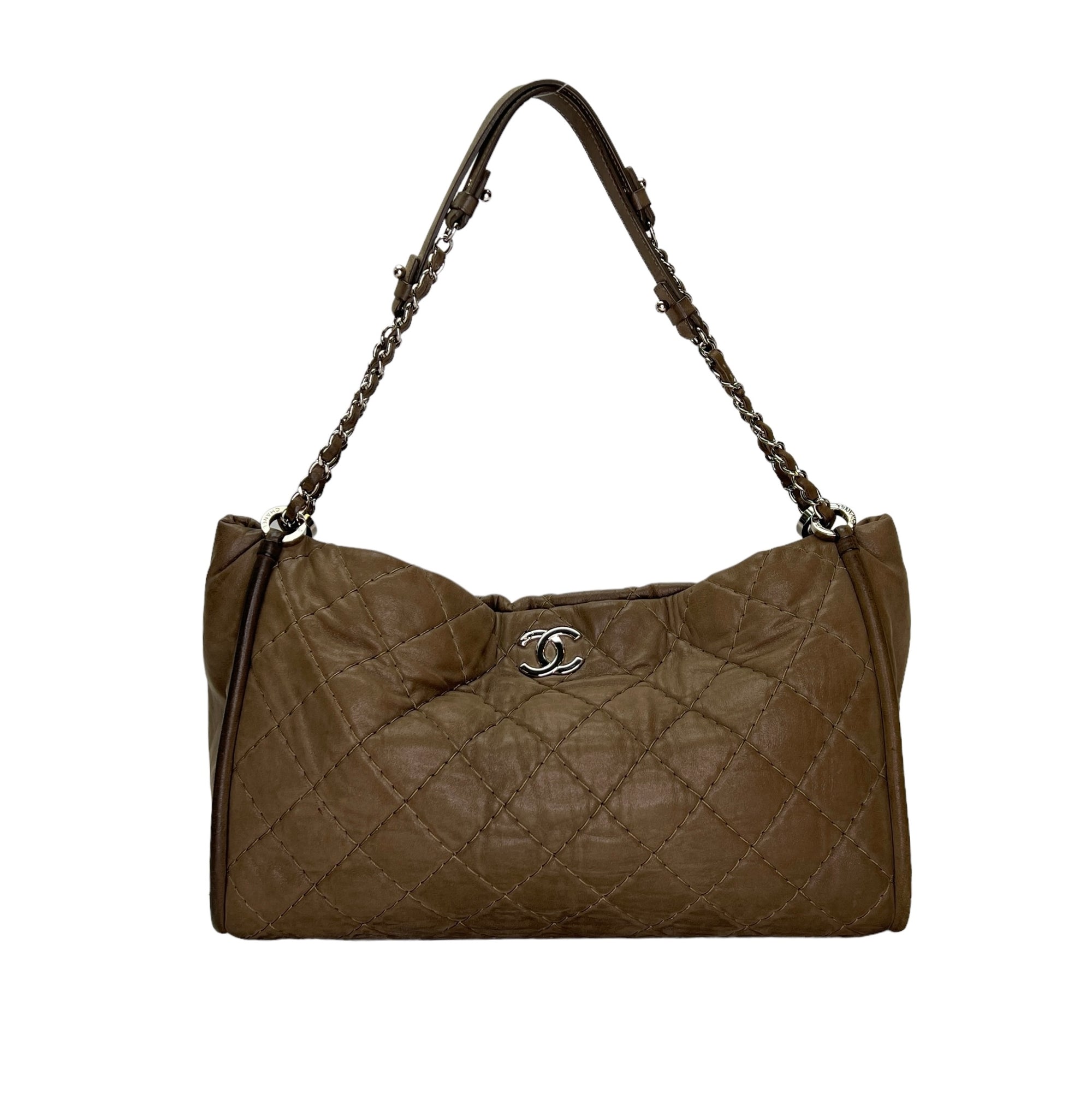 Wild stitch Brown Shoulder Bag in Calfskin, Silver hardware