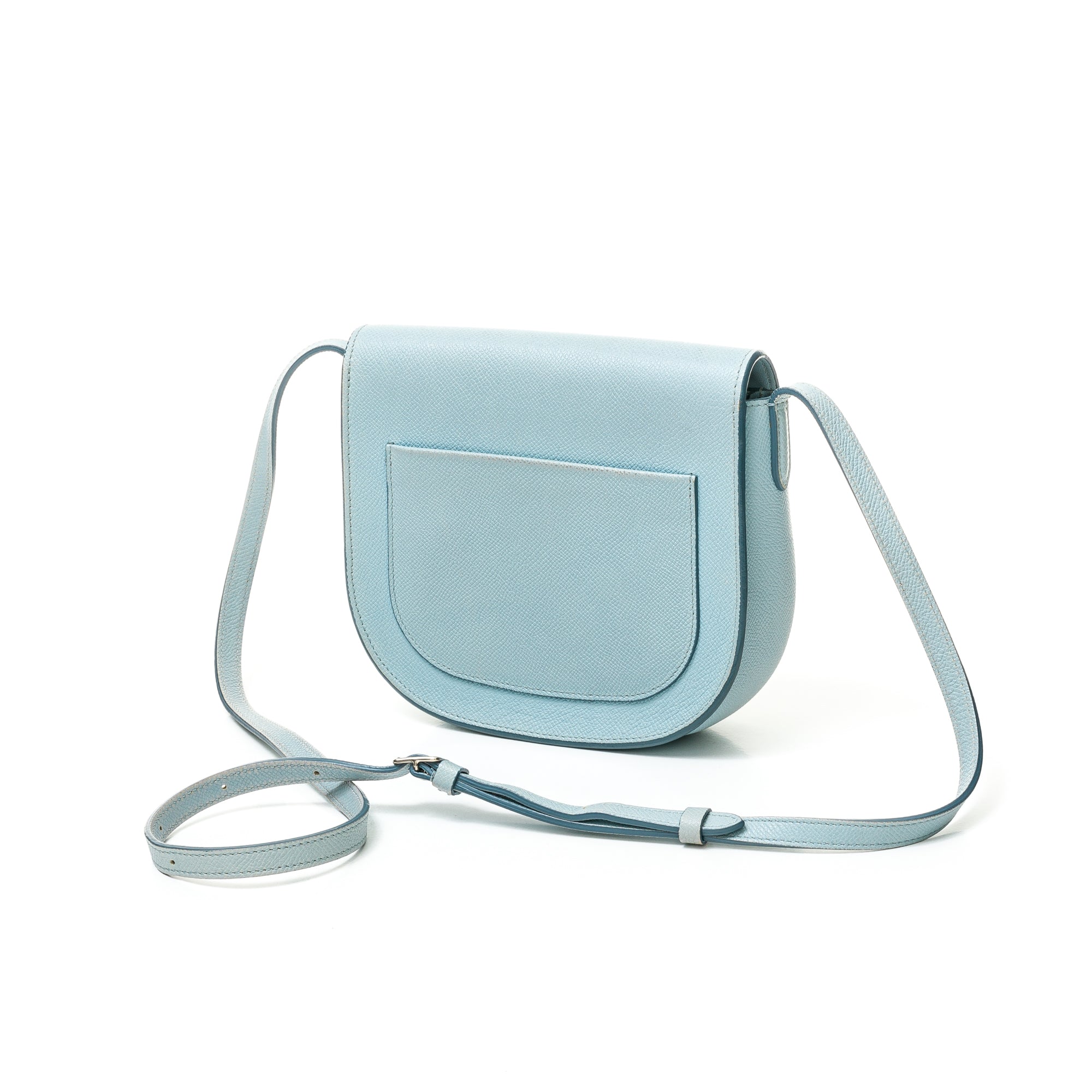 Trotteur Small Blue Crossbody Bag in Calfskin, Brushed Silver hardware