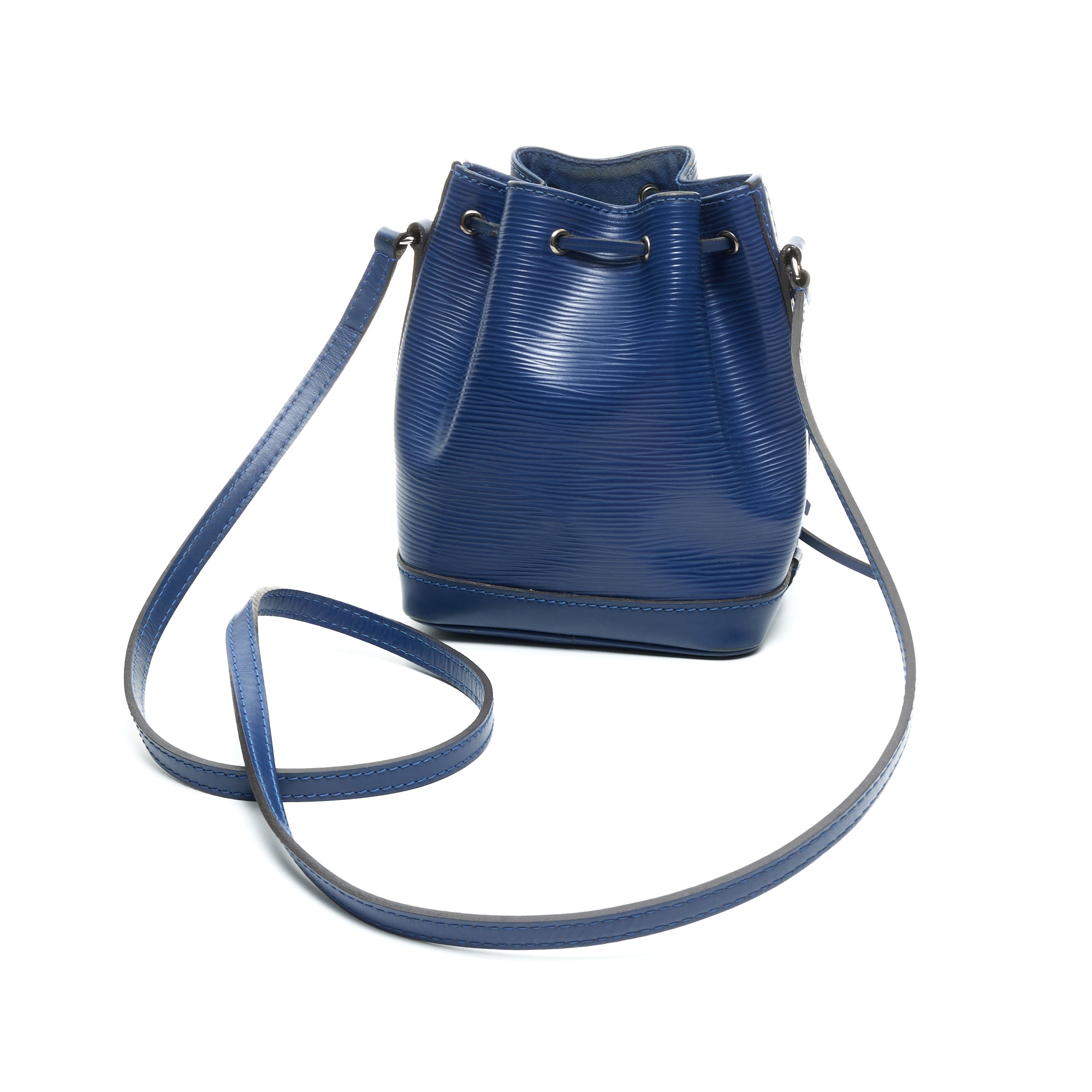 Noe Nano Blue Bucket Bag in Epi Leather, Silver hardware