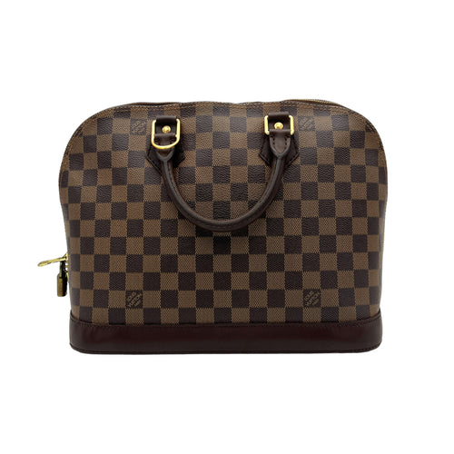 Damier Ebene Alma PM Brown Top Handle Bag in Coated Canvas, Gold hardware