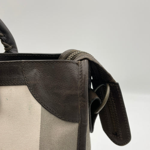 City Bag Brown Top Handle Bag in Canvas, Ruthenium-finish Brass hardware