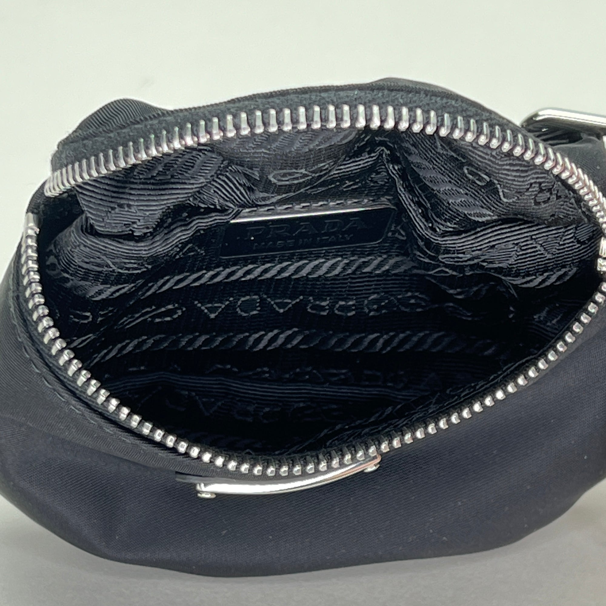 Mini Black Pouch in Nylon, Silver hardware