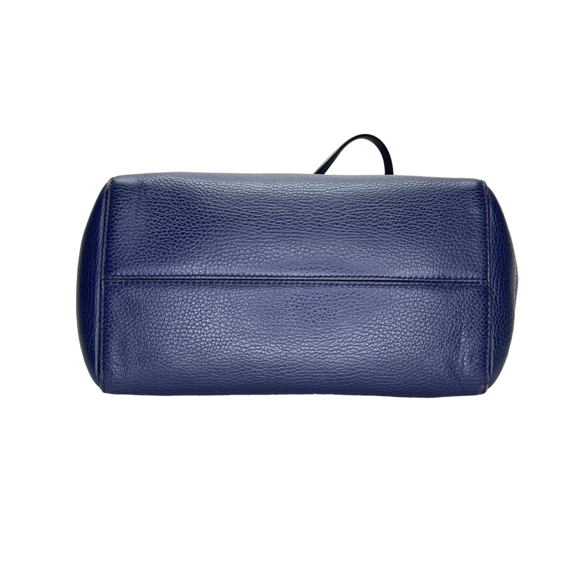 Logo Blue Top Handle Bag in Calfskin, Light Gold hardware