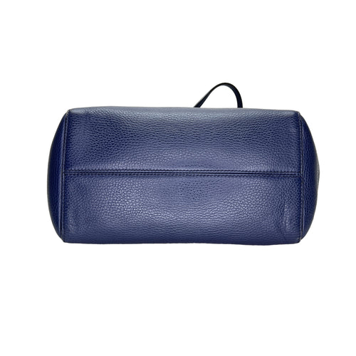 Logo Blue Top Handle Bag in Calfskin, Light Gold hardware