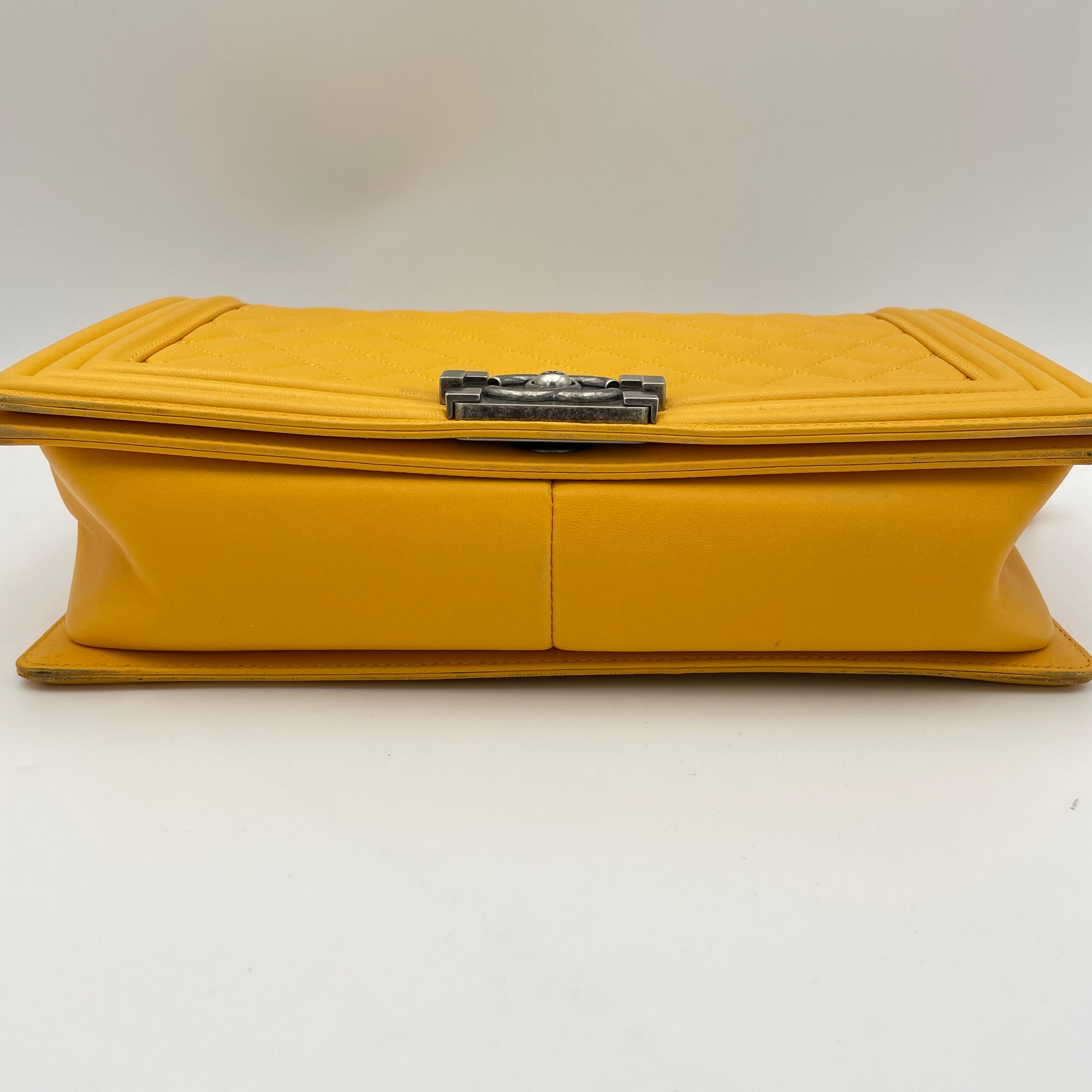 Boy Large Yellow Shoulder Bag in Lambskin, Ruthenium hardware