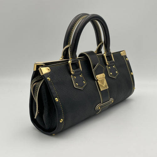 Suhali L'Epanoui PM Black Top Handle Bag in Calfskin, Gold hardware