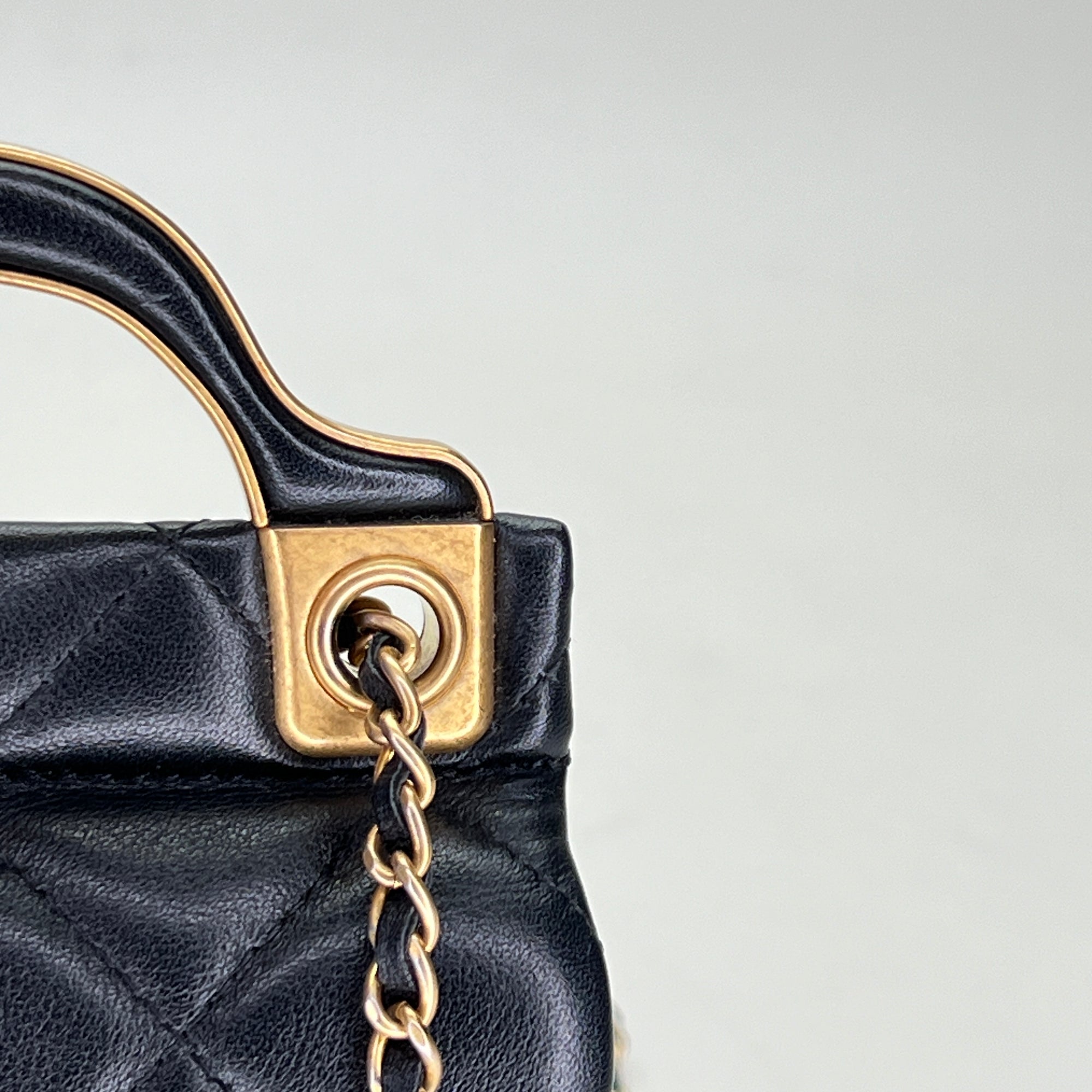 Lady Handle Flap Micro Black Shoulder Bag in Lambskin, Gold hardware