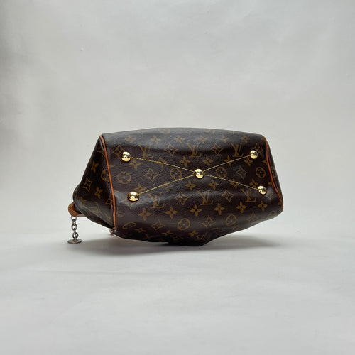 Tivoli PM Brown Top Handle Bag in Monogram Coated Canvas, Gold hardware