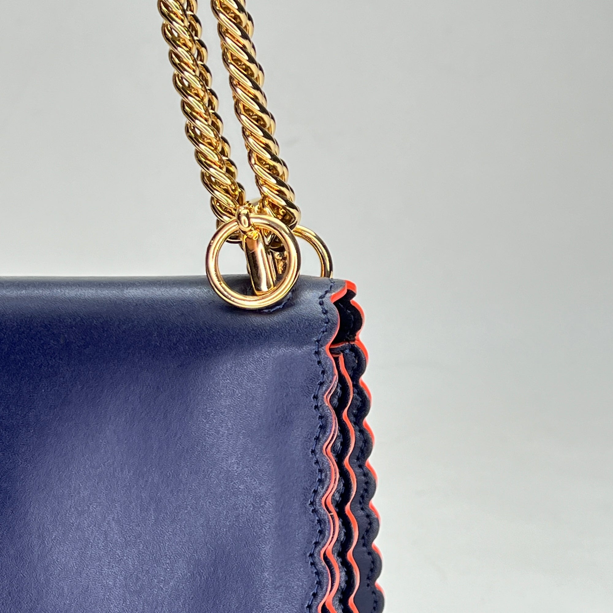 Kan I Small Navy Shoulder Bag in Calfskin, Gold hardware