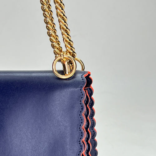 Kan I Small Navy Shoulder Bag in Calfskin, Gold hardware