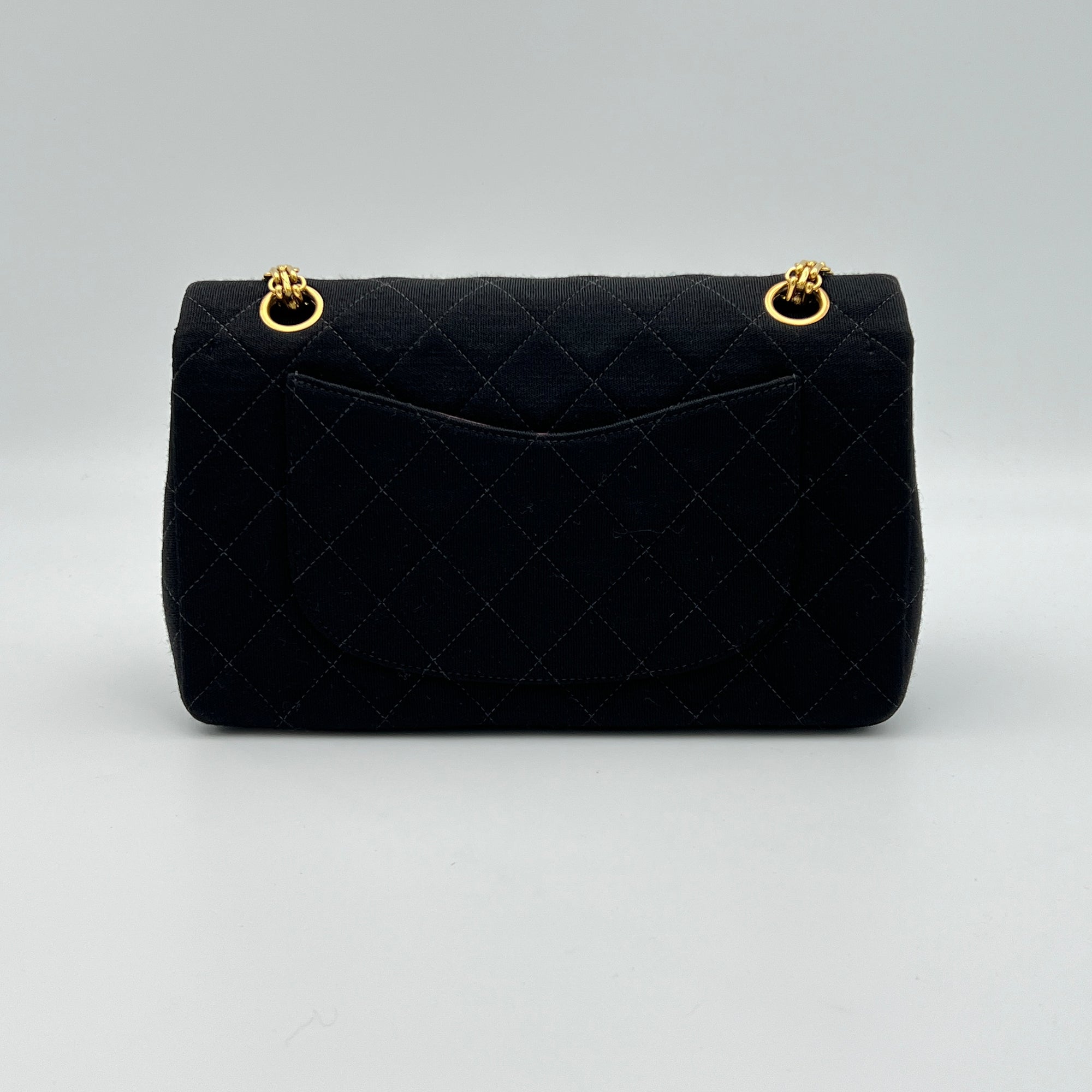 Timeless Classic Flap Small Black Shoulder Bag in Jersey, Gold hardware