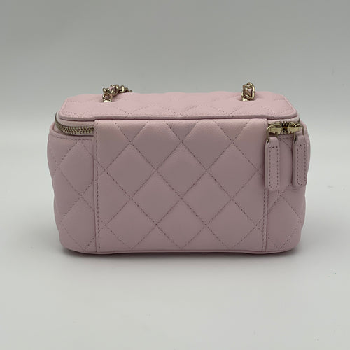 Quilted Pink Vanity Bag in Caviar Leather, Light Gold hardware