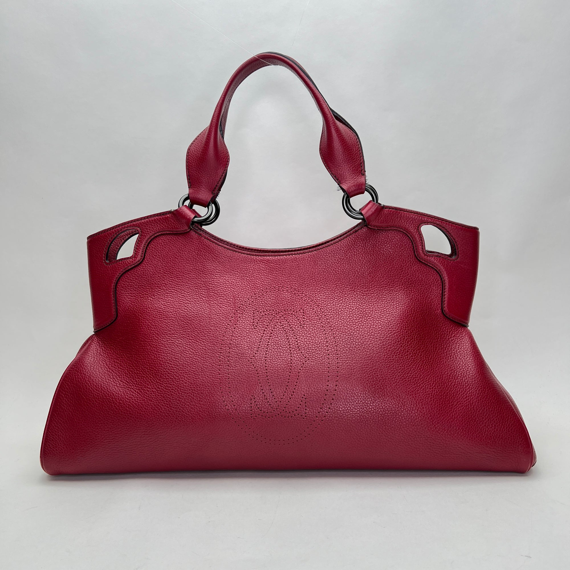 Marcello Red Shoulder Bag in Calfskin, Gunmetal hardware