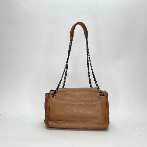 Nolita Brown Shoulder Bag in Calfskin, Ruthenium hardware