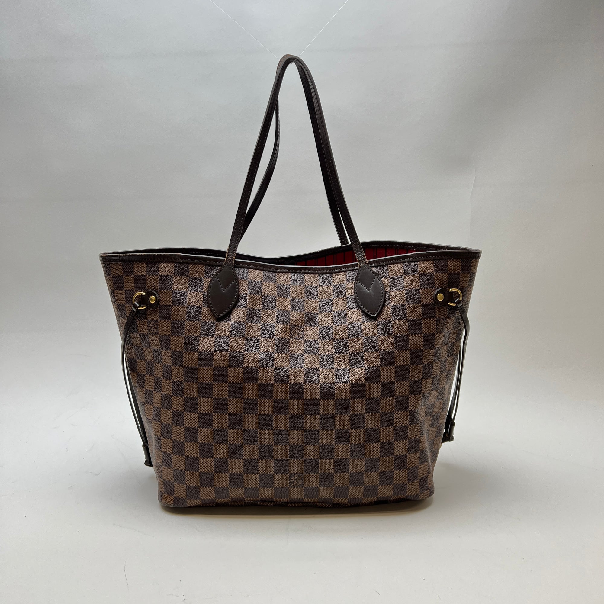 Neverfull MM Brown Tote Bag in Coated Canvas, Gold hardware