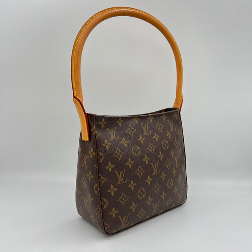 Looping MM Brown Shoulder Bag in Monogram Coated Canvas, Gold hardware