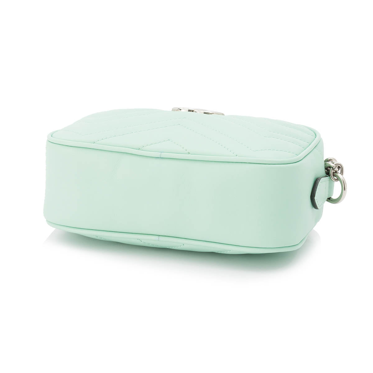 GG Marmont Camera Mini Green Crossbody Bag in Calfskin, Silver hardware