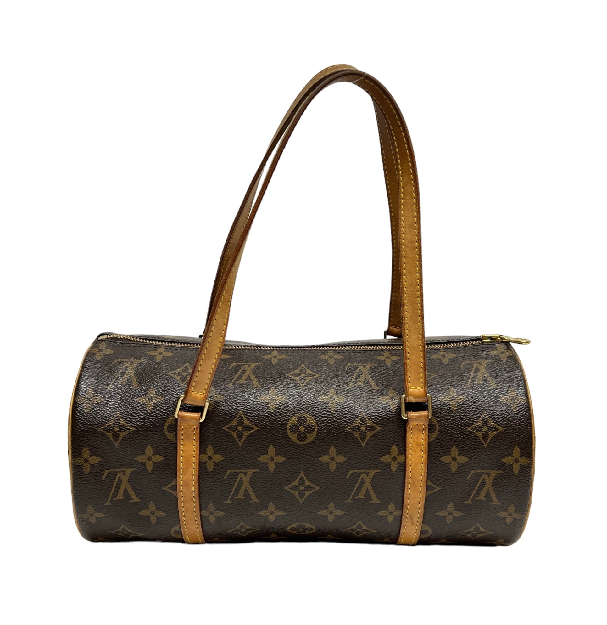 Papillon Brown Top Handle Bag in Monogram Coated Canvas, Gold hardware