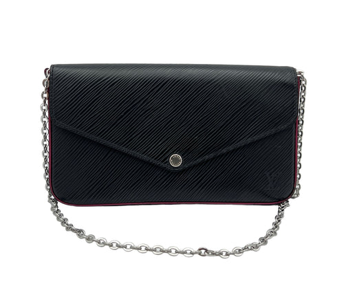 Felicie Pochette Black Wallet on Chain in Epi Leather, Silver hardware