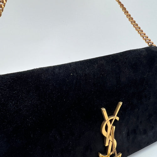 Kate Black Shoulder Bag in Suede Leather, Gold hardware