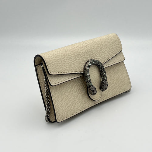 Dionysus Super Mini Cream Shoulder Bag in Calfskin, Silver hardware