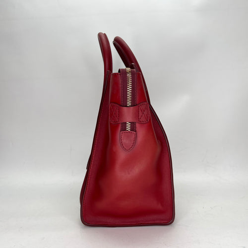 Luggage Mini Red Top Handle Bag in Calfskin, Gold hardware