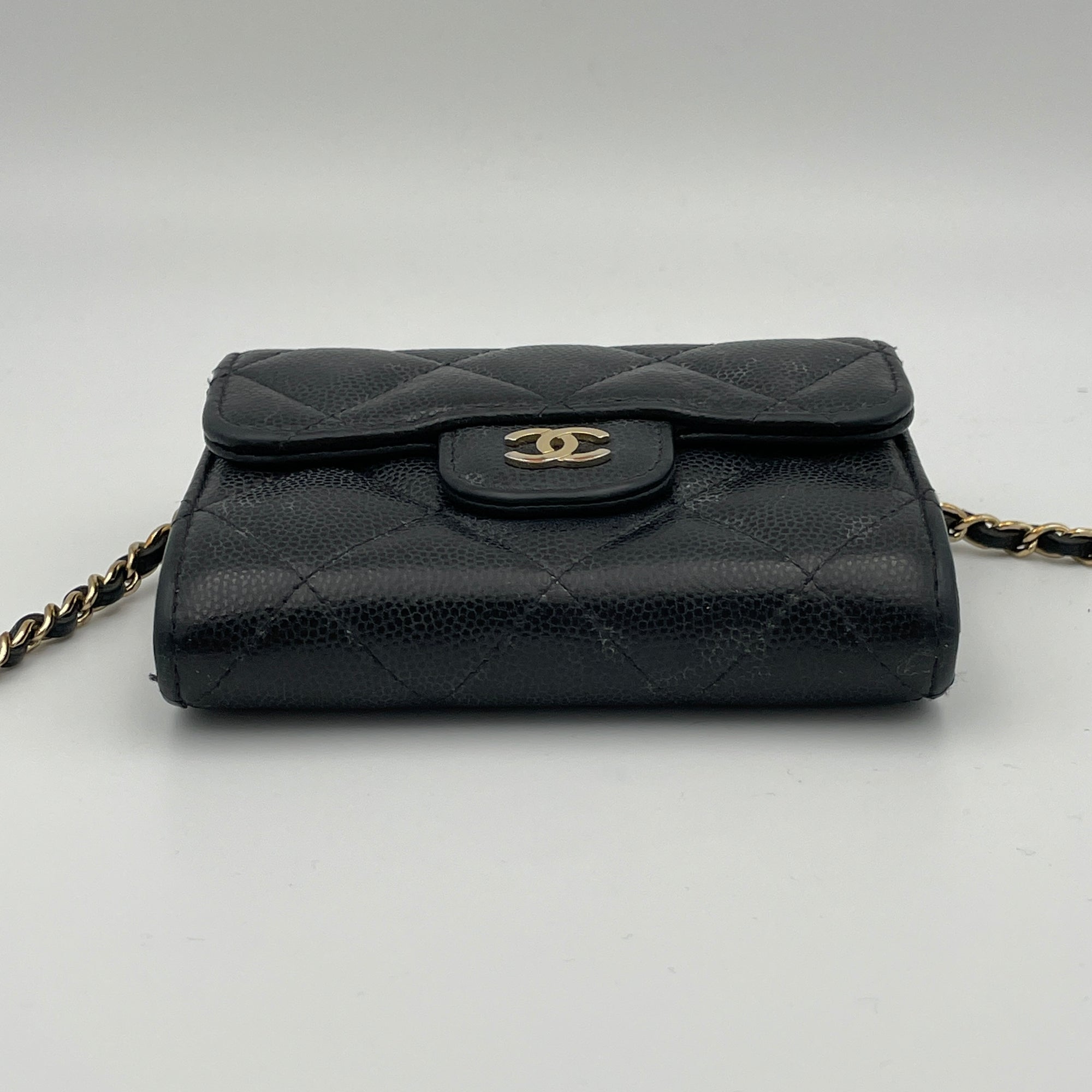 Classic Flap Cardholder Black Wallet On Chain in Caviar Leather, Gold hardware