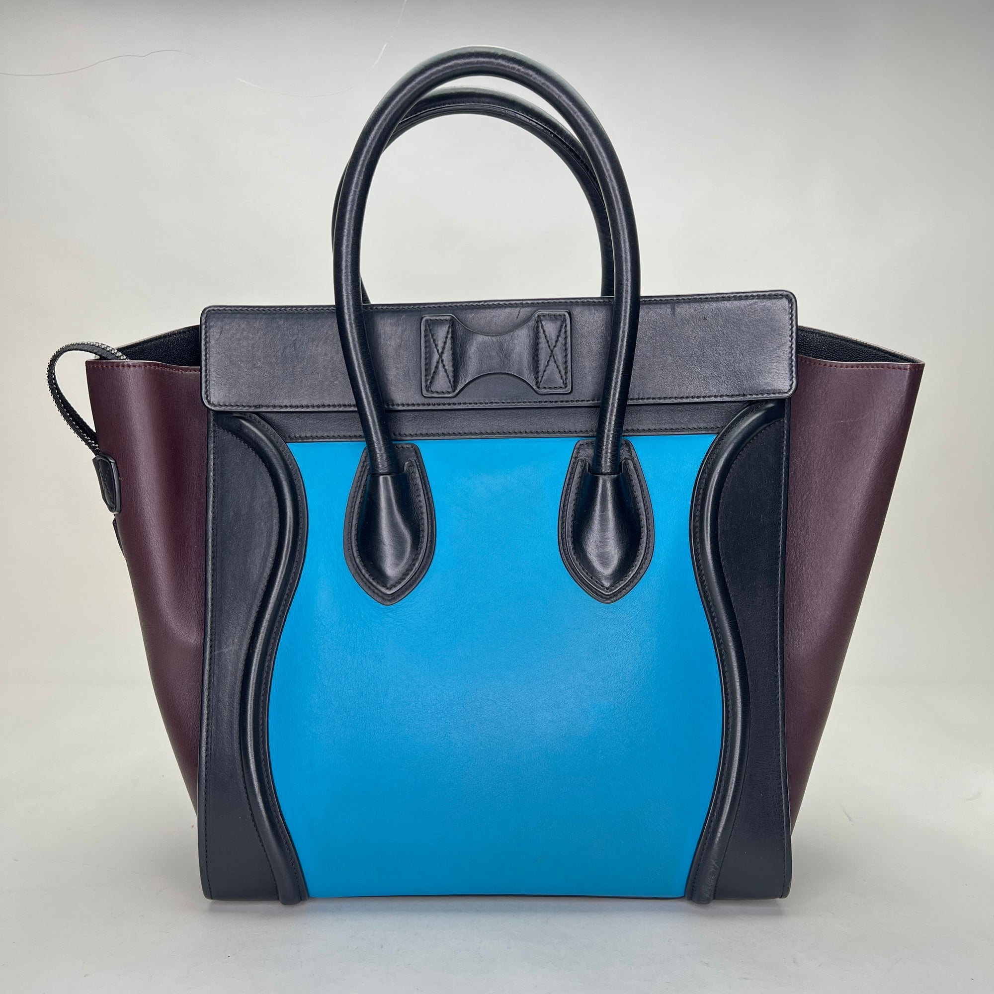 Luggage Mini Blue Top Handle Bag in Calfskin, Silver hardware