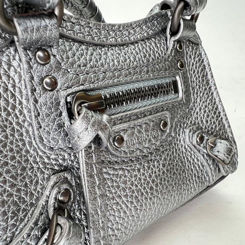 Neo Classic Super Nano Silver Crossbody Bag in Calfskin, Gunmetal hardware