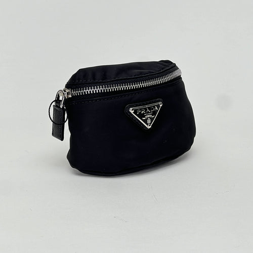 Mini Black Pouch in Nylon, Silver hardware