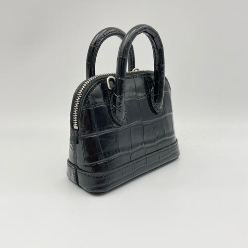 Ville Mini Black Crossbody Bag in Crocodile Embossed Calfskin, Silver hardware