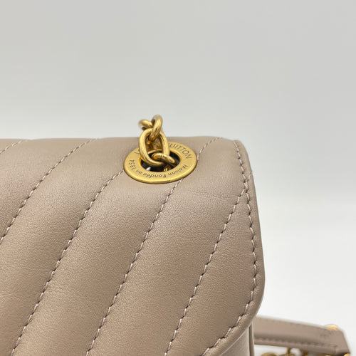 New Wave PM Beige Crossbody Bag in Calfskin, Gold hardware