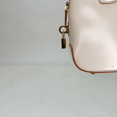 Zip Around Cream Top Handle Bag in Calfskin, Gold hardware