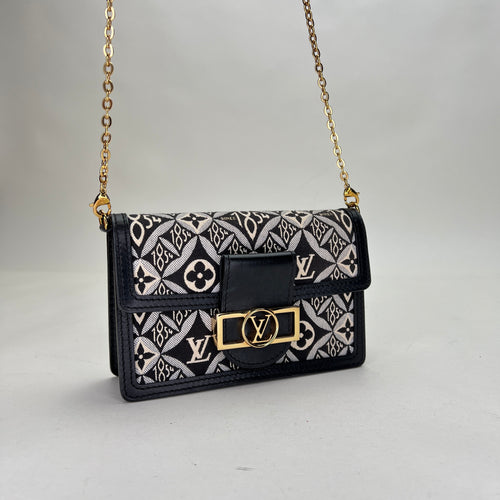 Dauphine Black Wallet on Chain in Jacquard, Gold hardware