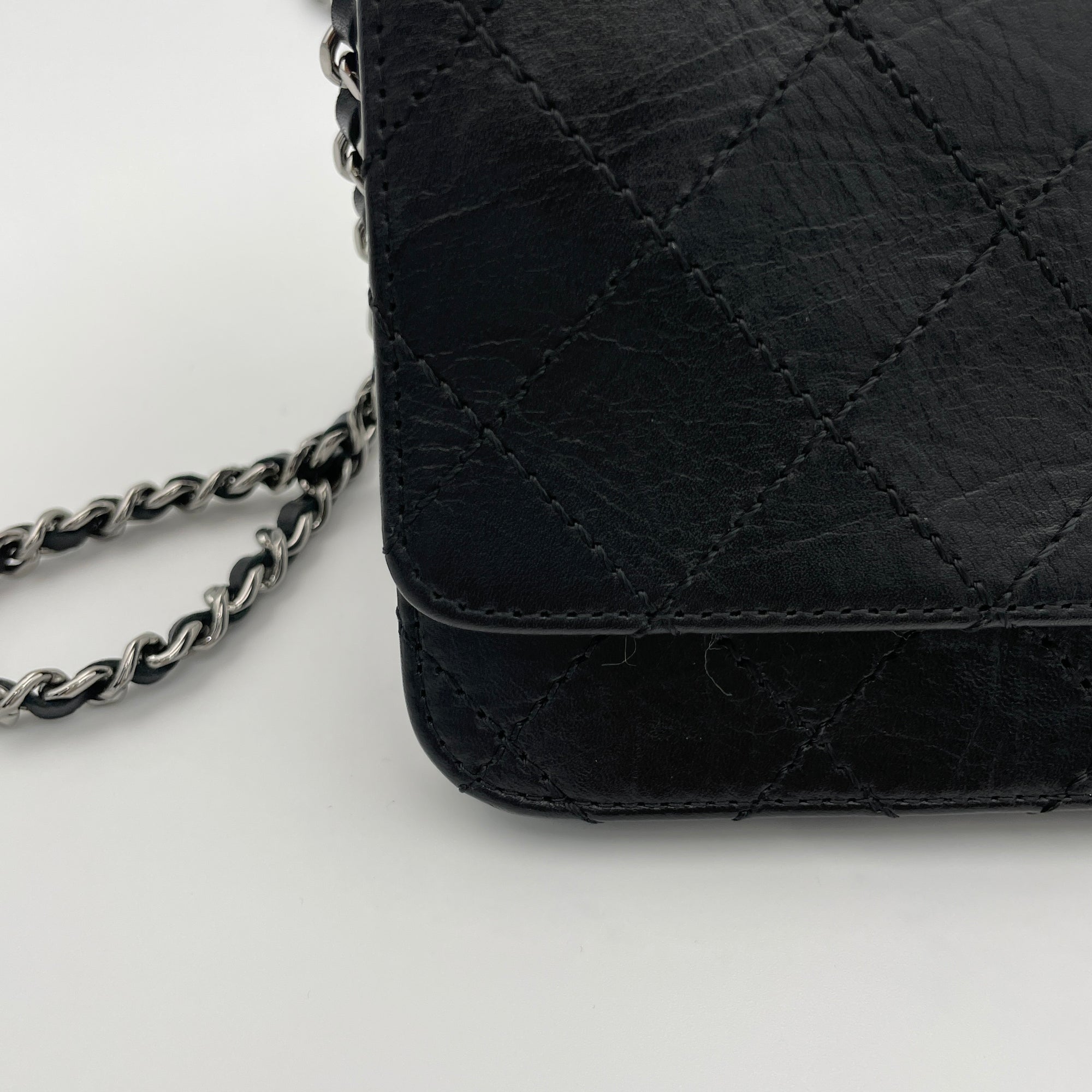 2.55 Black Wallet on Chain in Calfskin, Silver hardware