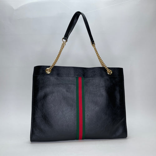 Rajah Black Tote Bag in Calfskin, Gold hardware