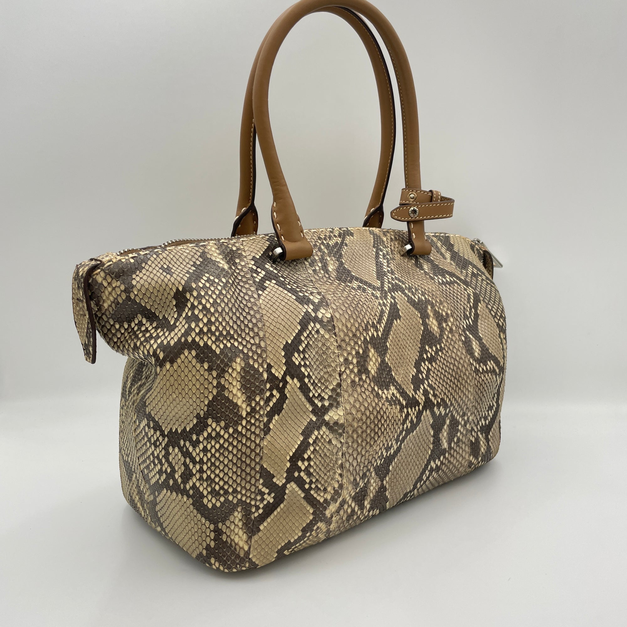 Shoulder Bag Beige Shoulder Bag in Python Leather, Silver hardware