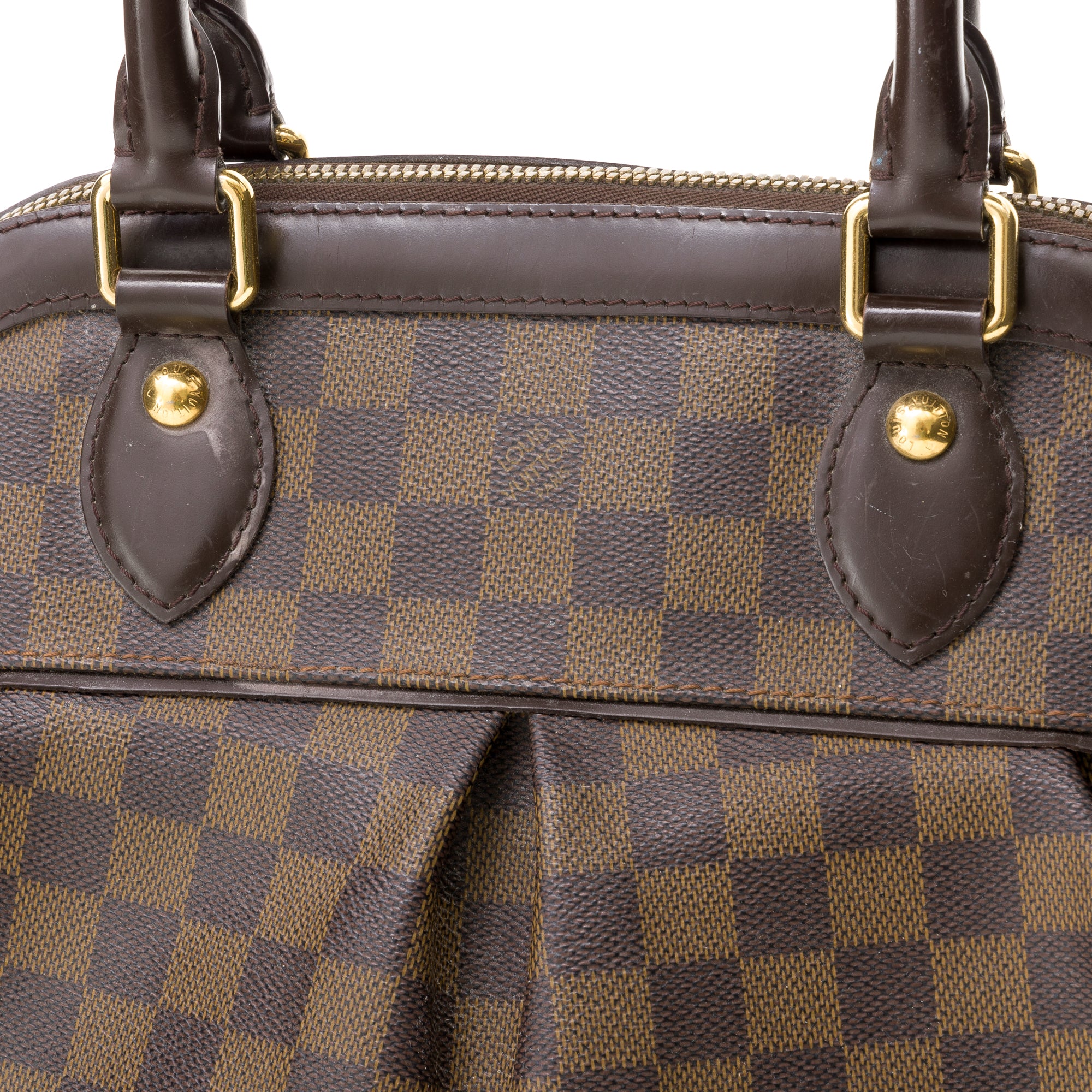 Trevi PM Brown Top Handle Bag in Coated Canvas, Gold hardware