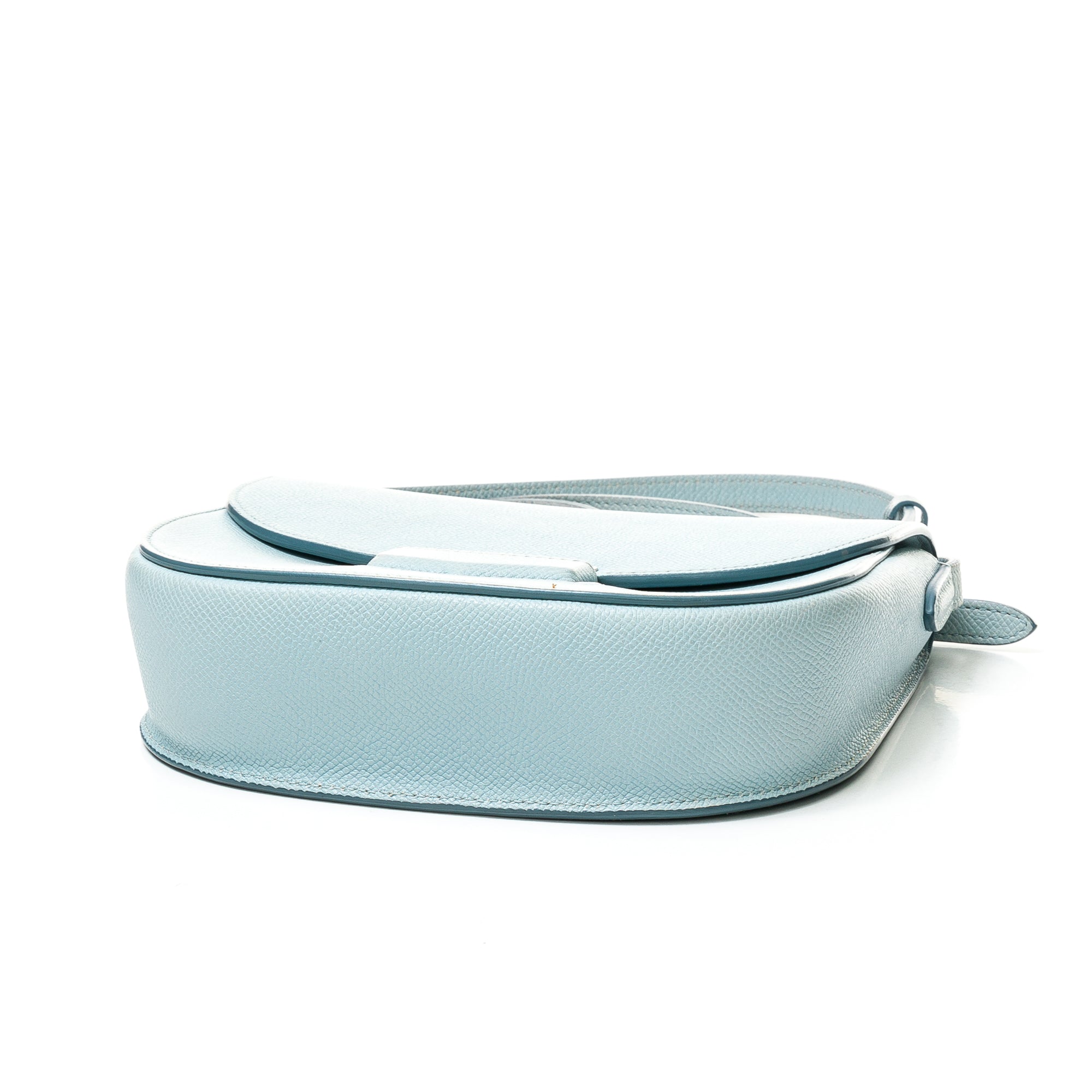 Trotteur Small Blue Crossbody Bag in Calfskin, Brushed Silver hardware