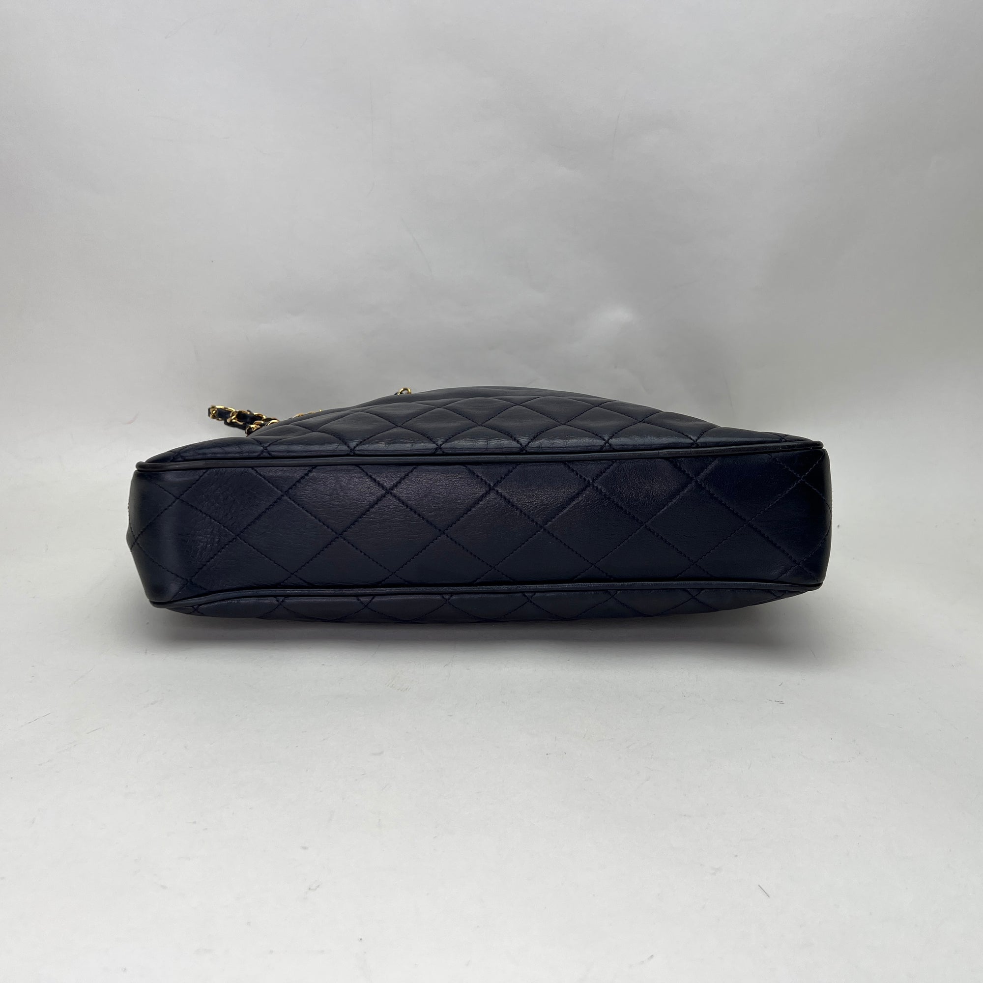 Vintage Quilted Chain Navy Tote Bag in Lambskin, Gold hardware