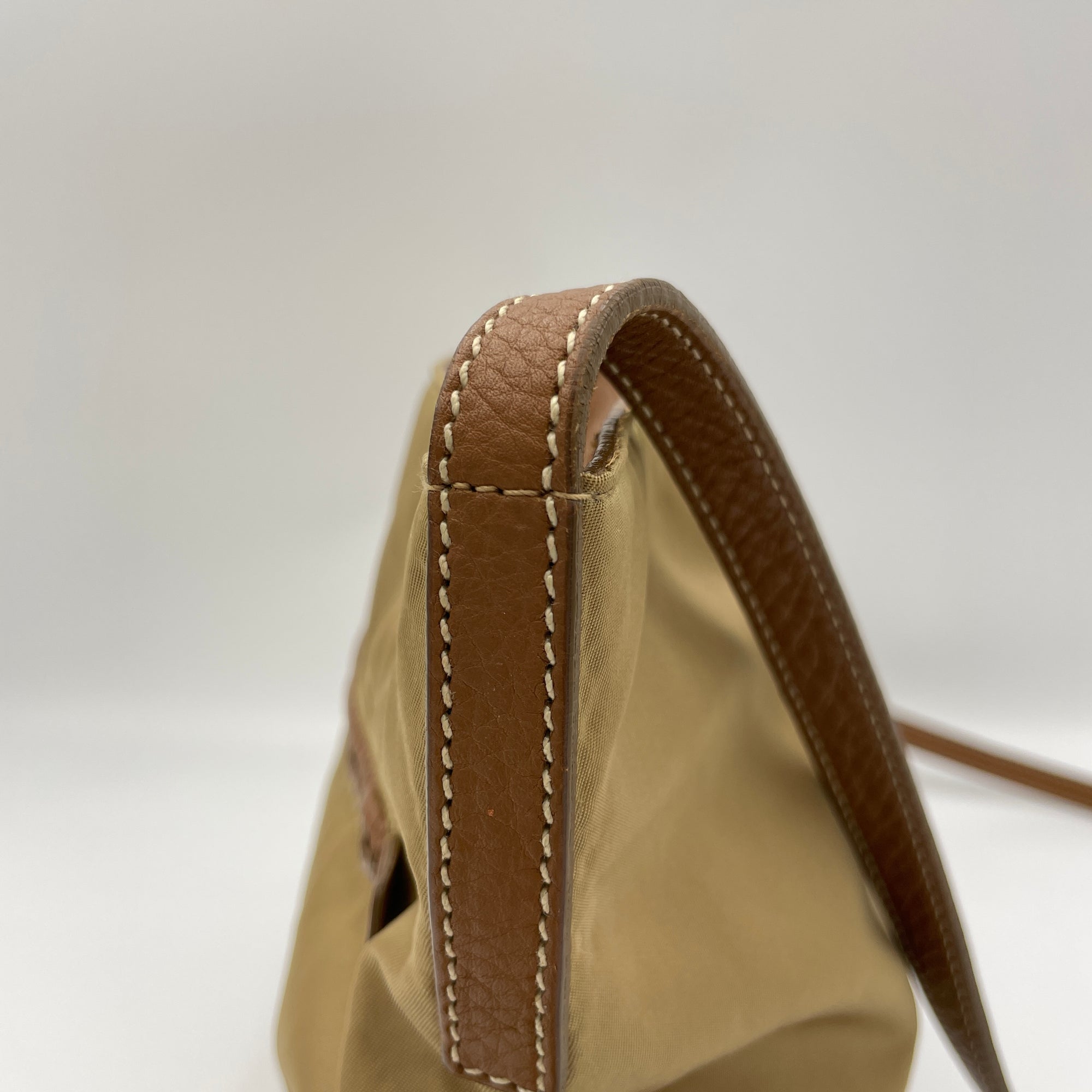 Logo Brown Crossbody Bag in Nylon, Silver hardware