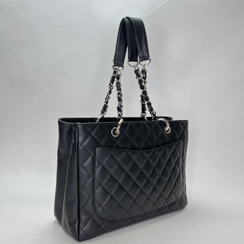 GST Grand Shopping Black Tote Bag in Caviar Leather, Silver hardware